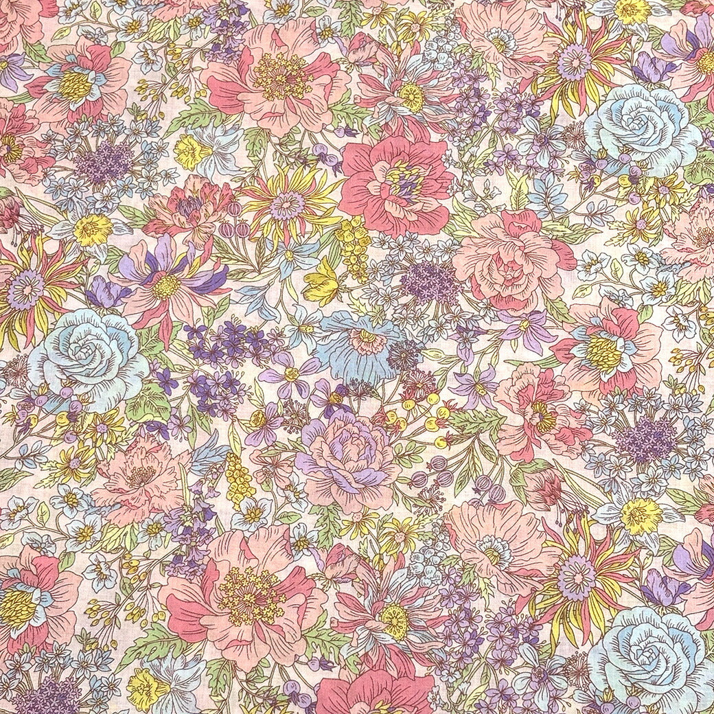 生地 【 60/1ローン flower fabric 4色 】 花柄 花柄生地 ローン生地 60ローン 生地 綿生地 綿 コットン 綿100% クラシックフラワー アンティーク調 植物柄 小花 フラワープリント ハンカチ カバーリング 裏地 巾着袋 エコバック コットンプリント Textile World TOA