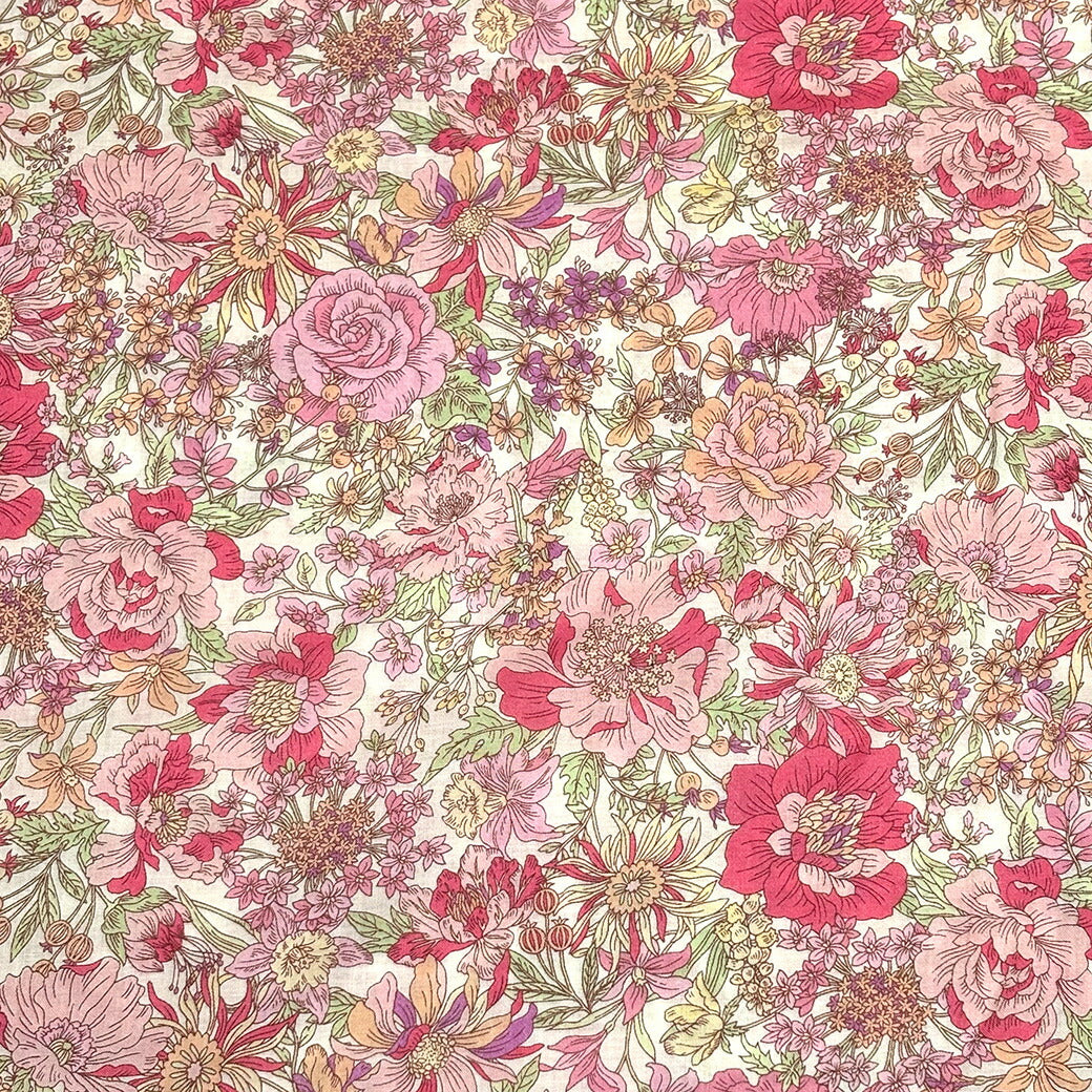 生地 【 60/1ローン flower fabric 4色 】 花柄 花柄生地 ローン生地 60ローン 生地 綿生地 綿 コットン 綿100% クラシックフラワー アンティーク調 植物柄 小花 フラワープリント ハンカチ カバーリング 裏地 巾着袋 エコバック コットンプリント Textile World TOA