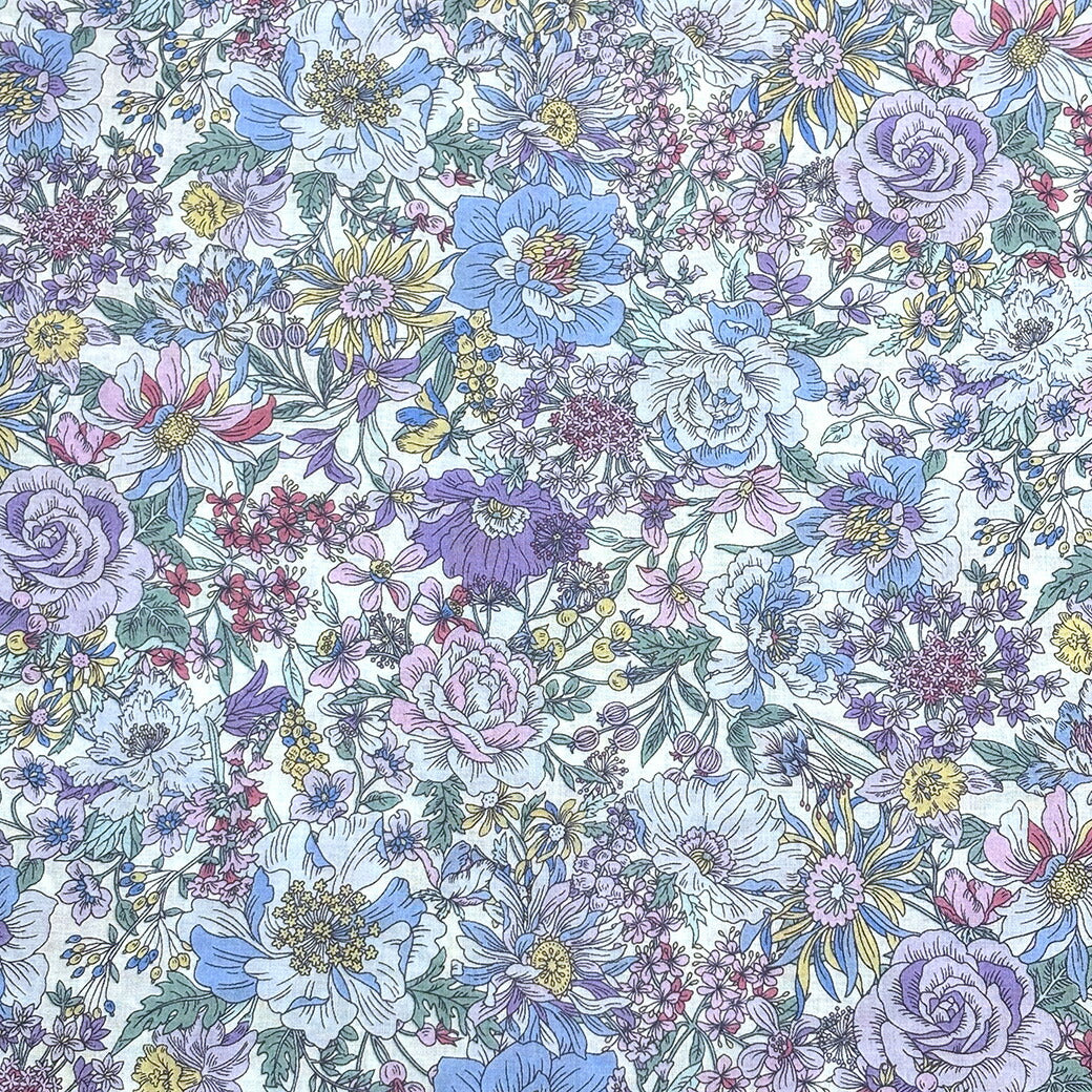 生地 【 60/1ローン flower fabric サックス 】 花柄 花柄生地 ローン