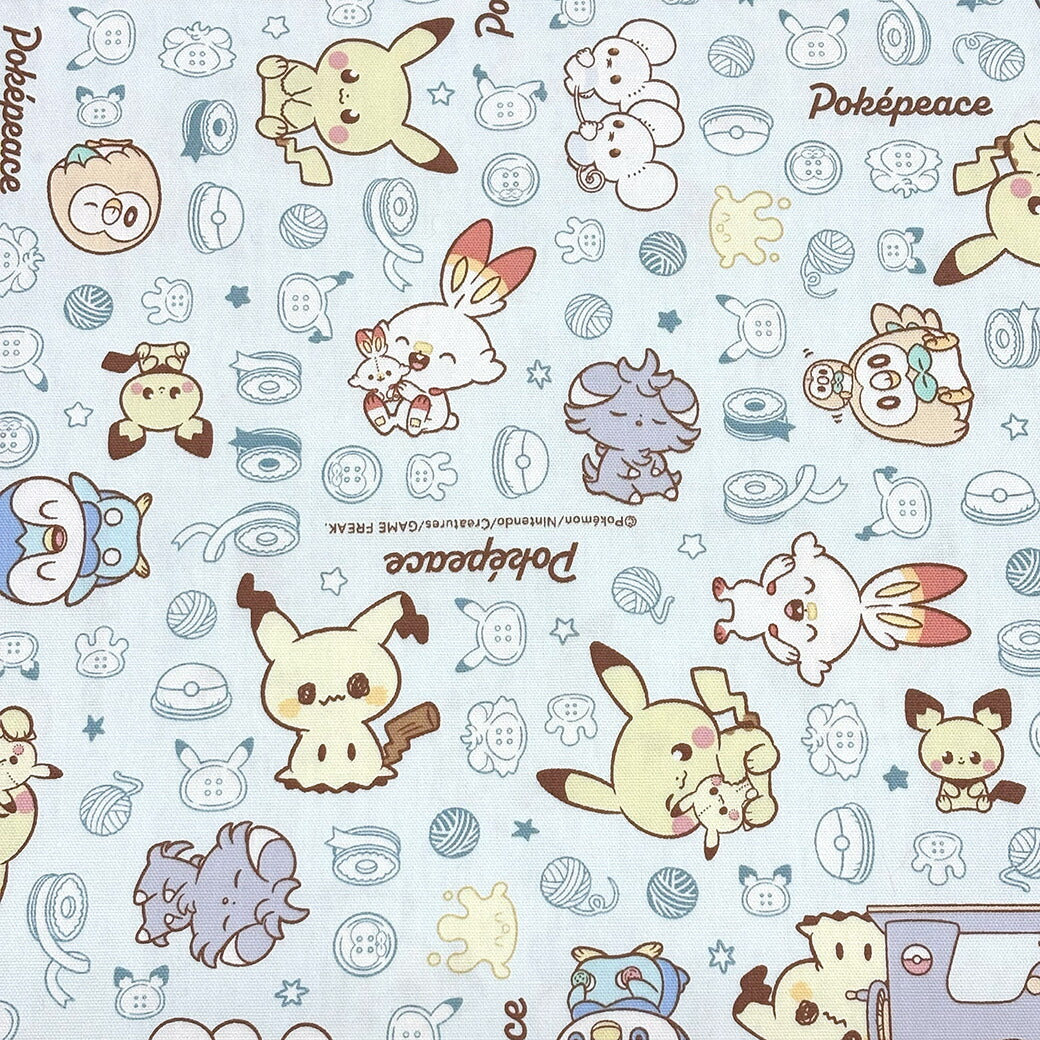 生地 【 ポケピース POKEMON 2色 】 ピカチュウ ポケモン ポケモン生地 ポケットモンスター キャラクター生地 キャラ生地 オックス 総柄 プリント 入園 入学 新学期準備 幼稚園 可愛い レッスンバッグ 習い事バッグ 巾着 巾着袋 給食袋 pokemon Textile World TOA