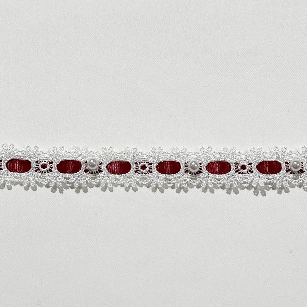 リボン 【 パールレースリボン 22mm 5色 】 レースリボン パール付きリボン 手芸用レース 手芸リボン ハンドメイド