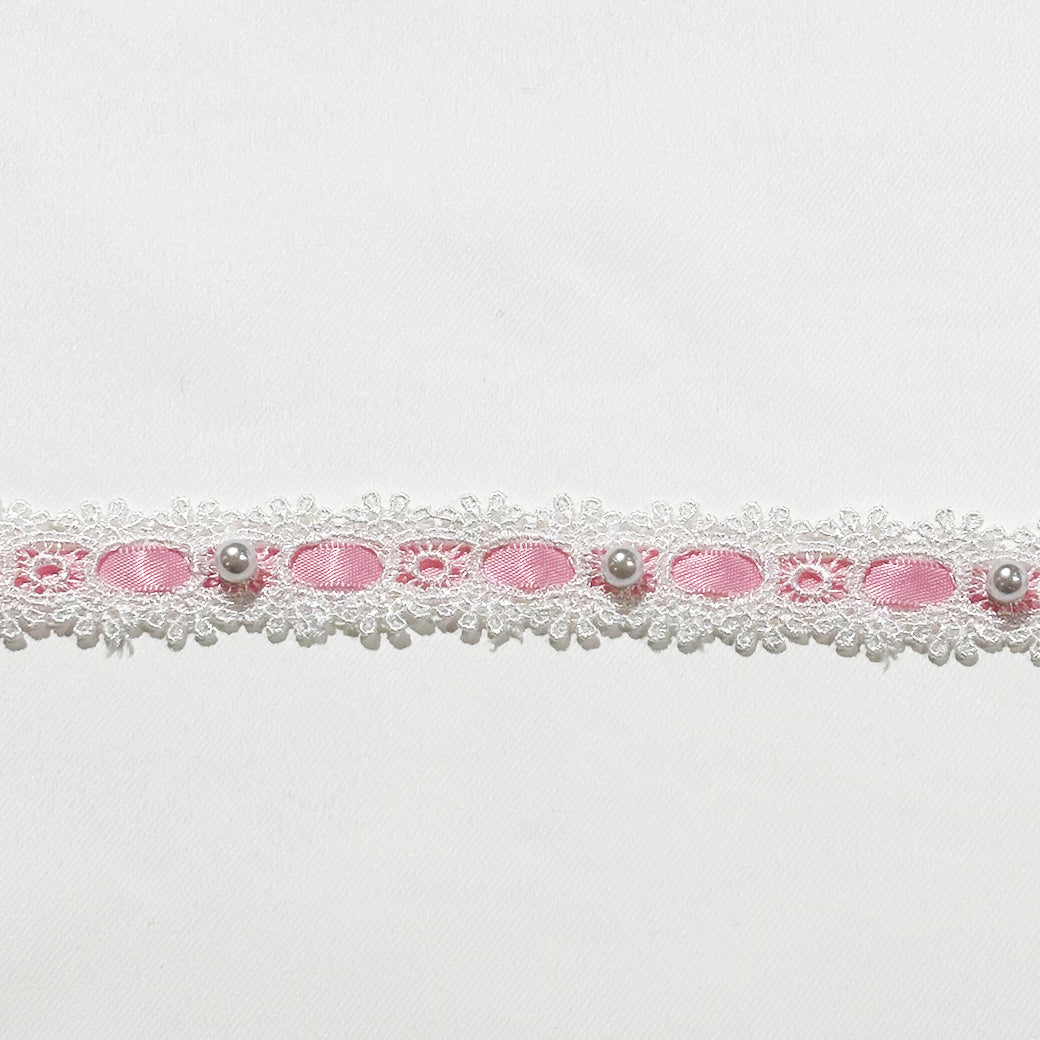 リボン 【 パールレースリボン 22mm 5色 】 レースリボン パール付きリボン 手芸用レース 手芸リボン ハンドメイド