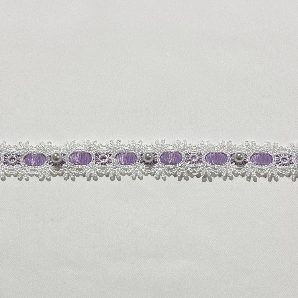 リボン 【 パールレースリボン 22mm 5色 】 レースリボン パール付きリボン 手芸用レース 手芸リボン ハンドメイド