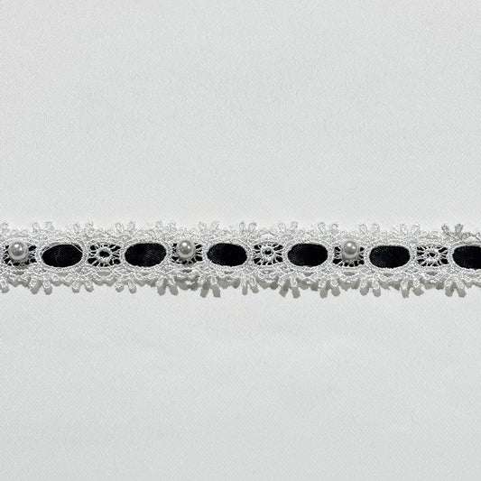 リボン 【 パールレースリボン 22mm 白黒 】 レースリボン パール付きリボン 手芸用レース 手芸リボン ハンドメイド