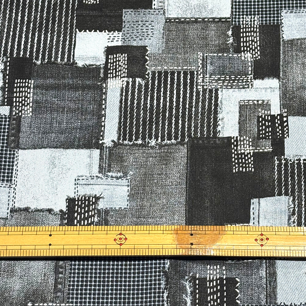 デニムパッチワークプリント生地