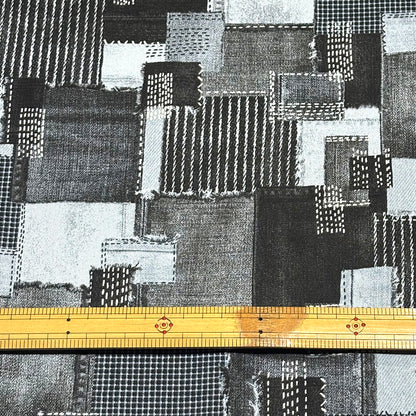 デニムパッチワークプリント生地