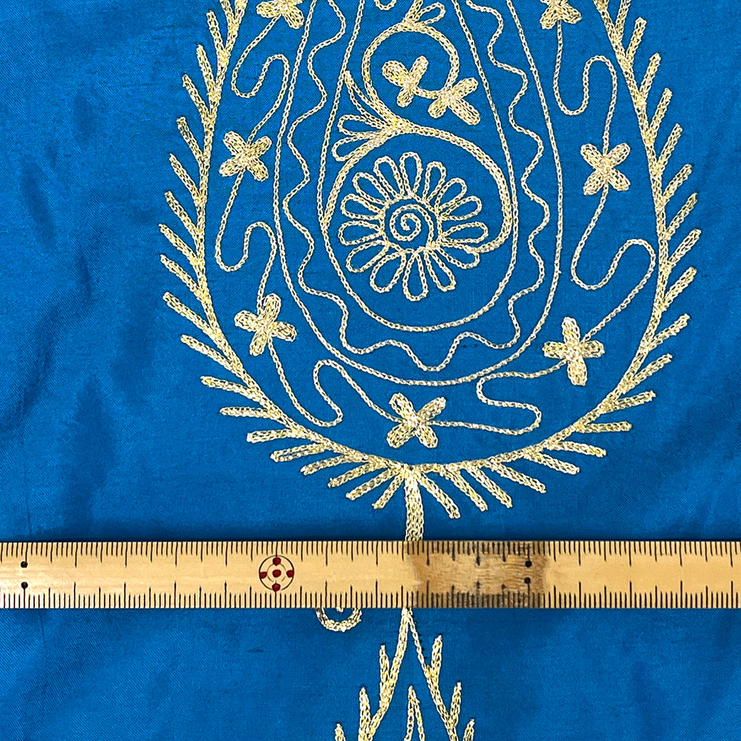 生地 【 シルク ペイズリー 水色 】 112cm巾 シルク生地 ペイズリー刺繍生地