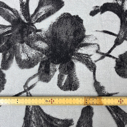 生地 【 梨地オーガンプリント 黒 】 オーガンジー生地 115cm巾 ポリエステル 凹凸 花柄 植物 薄手