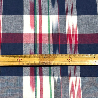 生地 【 インド綿マドラスチェック イカット ネイビー×レッド 】 108cm巾 綿100％ ikat チェック生地 コットンチェック 先染め