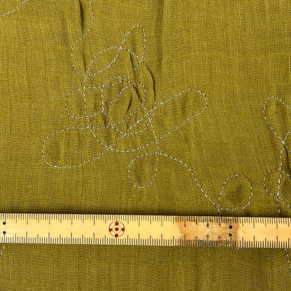 生地 【 二重織 ファージ刺繍 オリーブ 】 110cm巾 二重織生地 刺繍生地 立体刺繍 ポリエステル生地 デザイン生地
