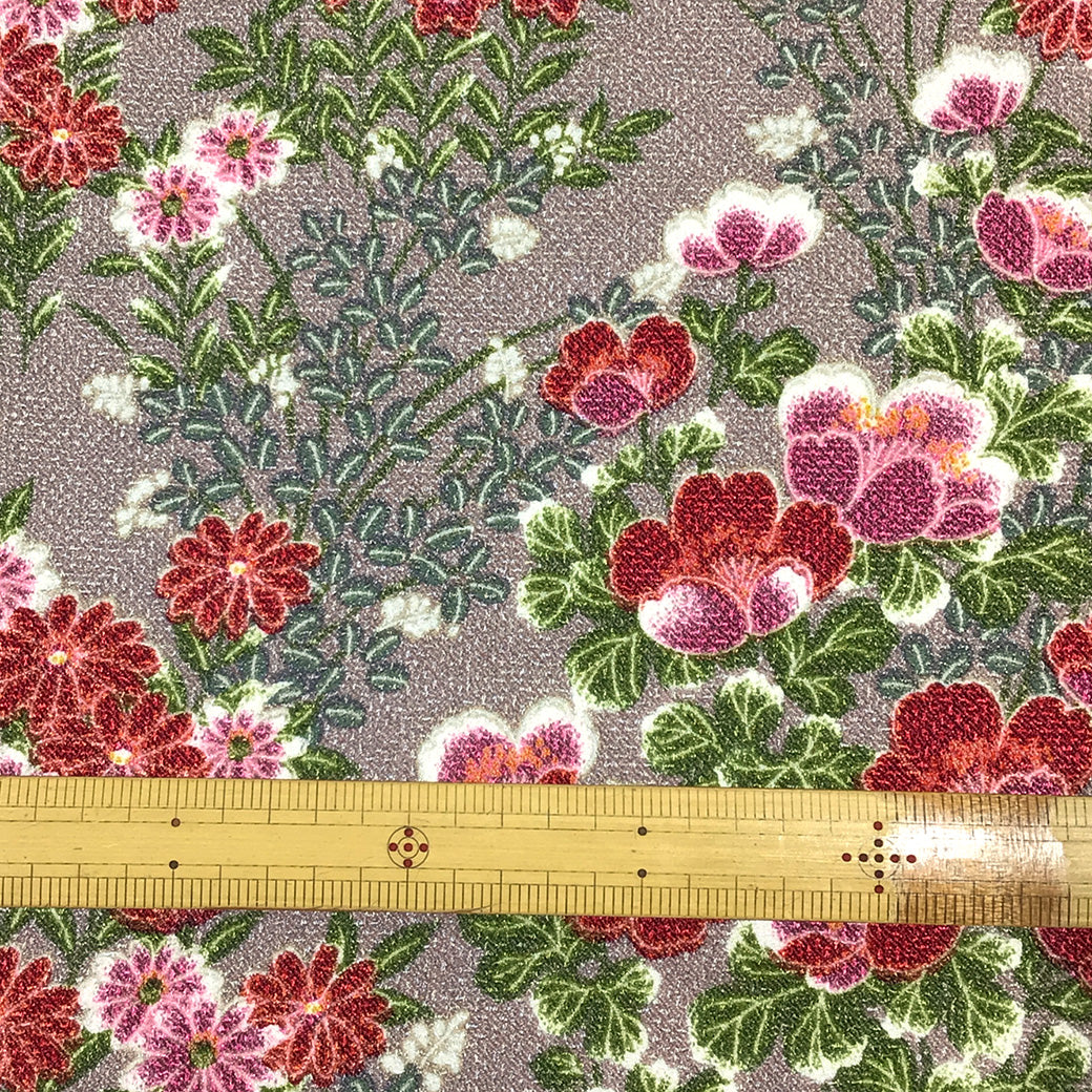 生地 【 ちりめん プリント 菊 ピンクベージュ 】 88cm巾 花柄ちりめん 花柄生地 和柄生地 和風生地 プリント生地