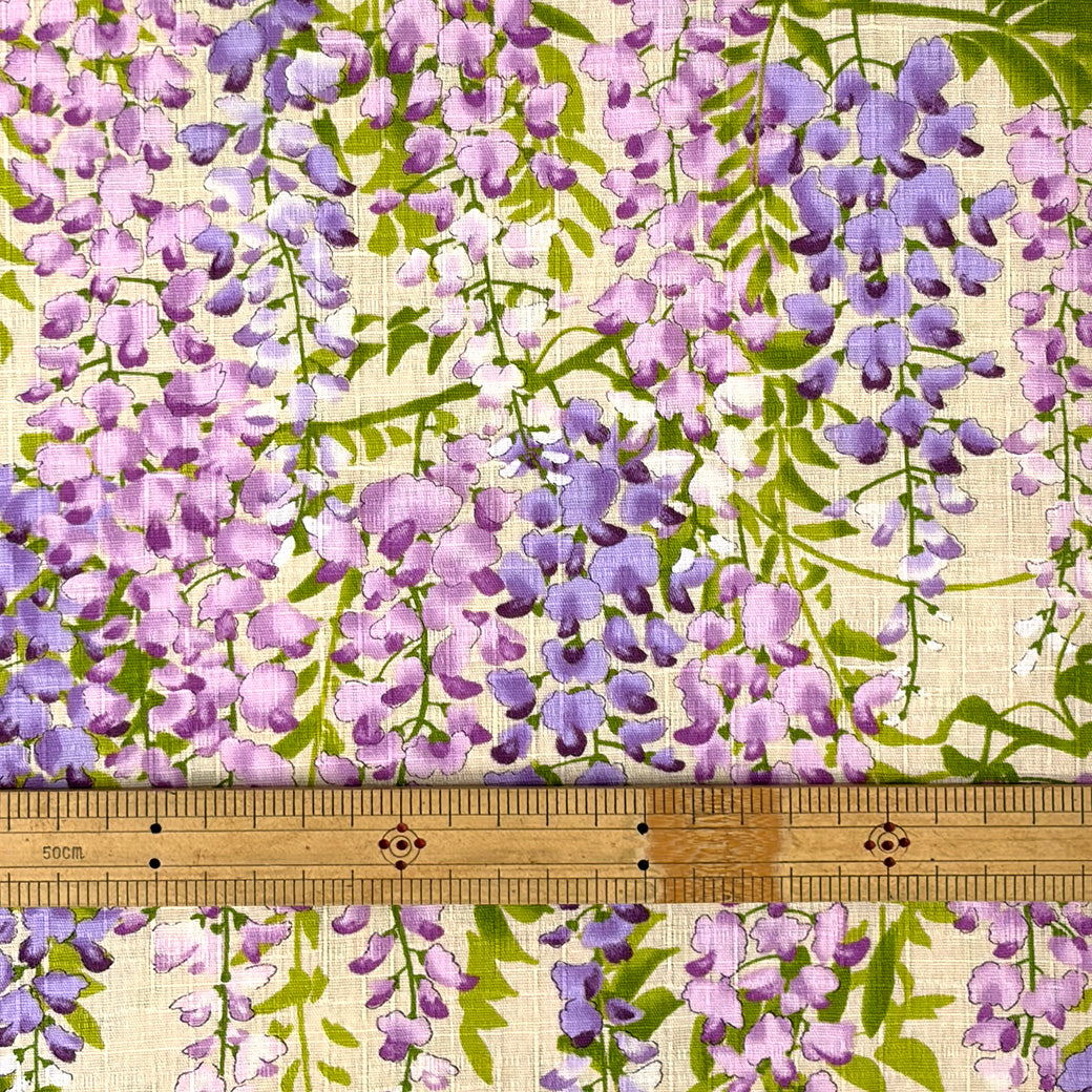 生地 【 サザンクロスPT 藤の花 生成 】 110cm巾 綿100％ 藤の花柄 和柄生地 和風プリント コットン生地
