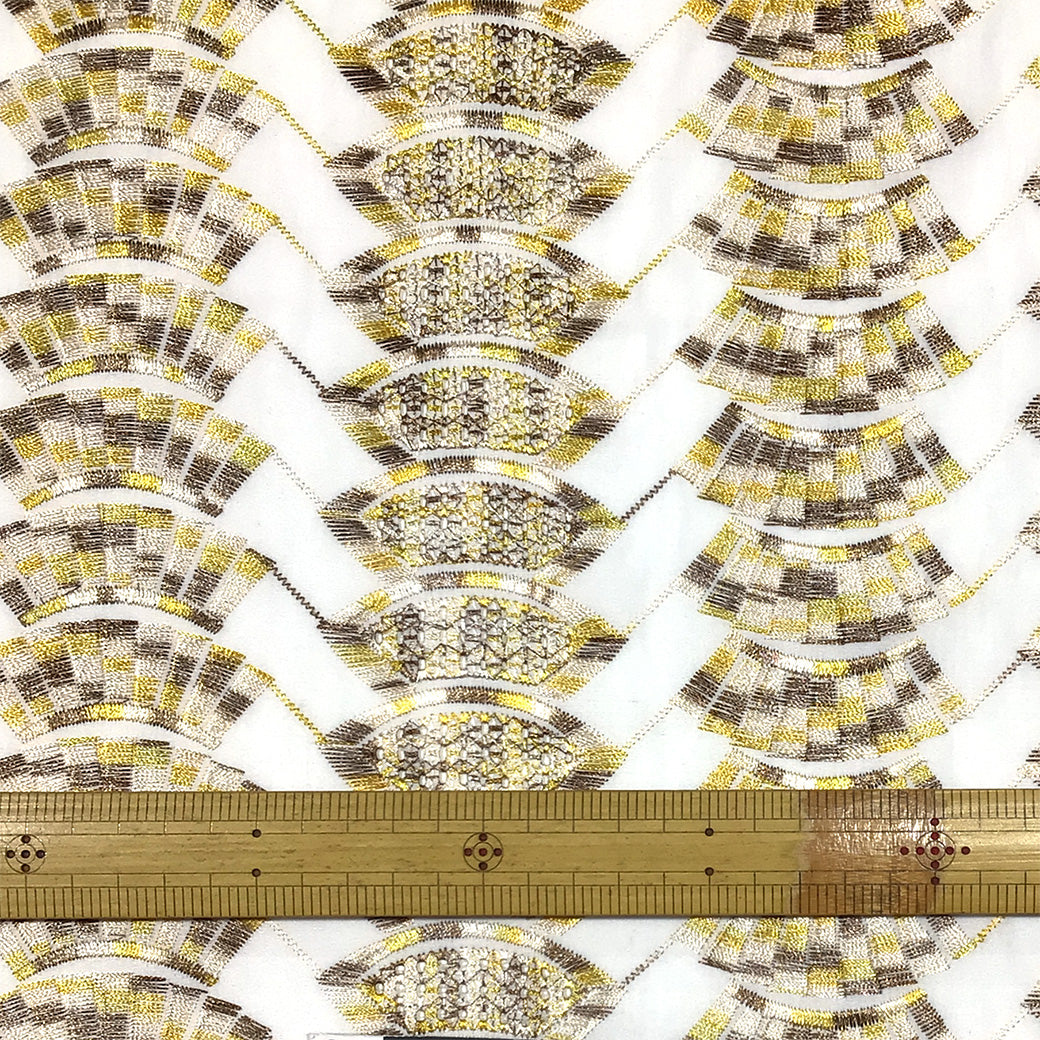 生地 【 刺繍レース インカイエロー 】 レース生地 103cm巾 刺繍レース 刺しゅう生地 立体レース 透け感レース 幾何学模様