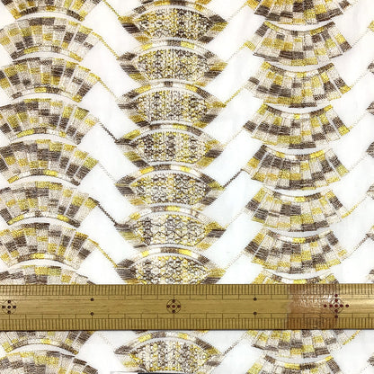 生地 【 刺繍レース インカイエロー 】 レース生地 103cm巾 刺繍レース 刺しゅう生地 立体レース 透け感レース 幾何学模様