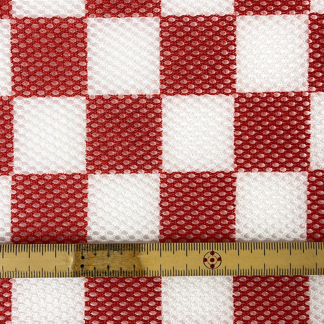 生地 【 市松ボンディングメッシュ 赤】 メッシュボンディング ナイロン 115cm 市松模様