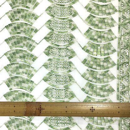 生地 【 刺繍レース ミントグリーン 】 レース生地 103cm巾 刺繍レース 刺しゅう生地 立体レース 透け感レース 幾何学模様