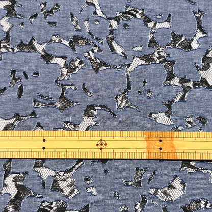 生地 【 コットン型押しレース スカイ×黒 】 110cm巾 レース生地 型押し生地 綿ポリレース 花柄レース