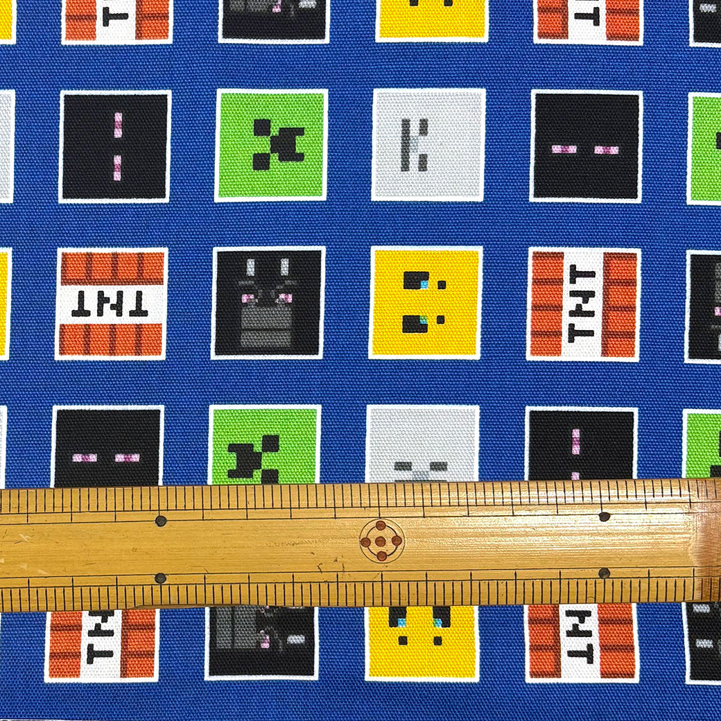 生地 【 マインクラフト オックスフォード ブルー 】 108cm巾 綿100％ キャラクター生地 ブロック柄生地 マイクラ柄