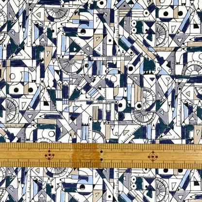 生地 【 60ローンプリント 文房具 オフ×紺 】 ローン生地 105cm巾 綿生地 綿 コットン 綿100％ 文房具 筆記用具 勉強道具 鉛筆