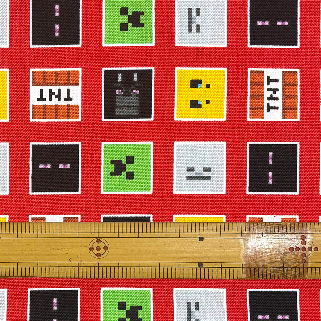 生地 【 マインクラフト オックスフォード 赤 】 108cm巾 綿100％ キャラクター生地 ブロック柄生地 マイクラ柄
