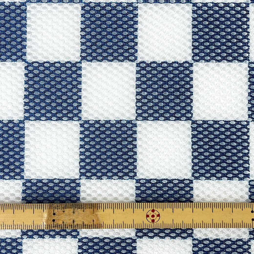 生地 【 市松ボンディングメッシュ ブルー 】 メッシュボンディング ナイロン 115cm 市松模様