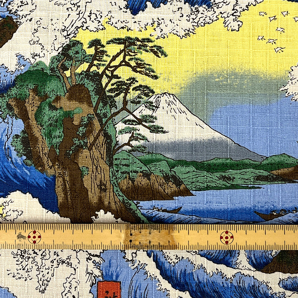 【中古】 Handy Art 和風地紋 生地 【 和柄ドビー 富士三十六景 スカイ】 112cm巾 綿100％ 和柄生地