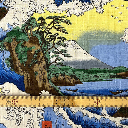 生地 【 和柄ドビー 富士三十六景 スカイ】 112cm巾 綿100％ 和柄生地 富士山柄 浮世絵風生地