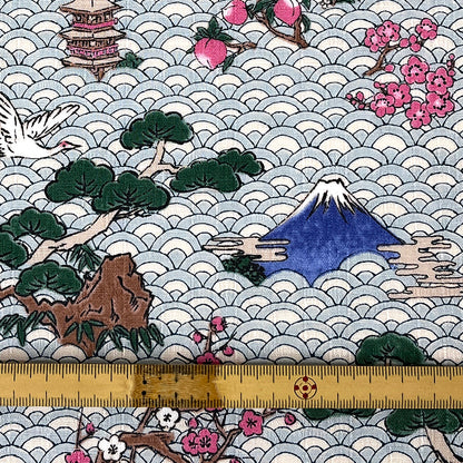 生地 【 和柄ドビー 青海波 スカイ】 112cm巾 綿100％ 和柄生地 富士山柄 青海波柄 和雑貨生地