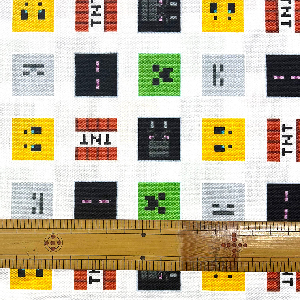 生地 【 マインクラフト オックスフォード 白 】 108cm巾 綿100％ キャラクター生地 ブロック柄生地 マイクラ柄