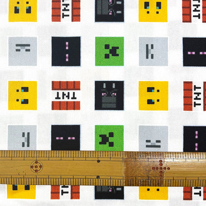 生地 【 マインクラフト オックスフォード 白 】 108cm巾 綿100％ キャラクター生地 ブロック柄生地 マイクラ柄