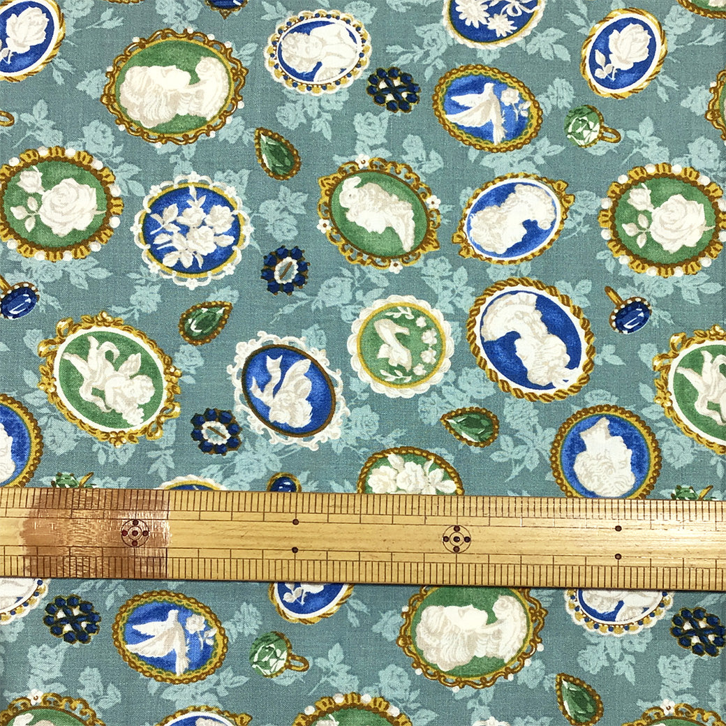 生地 【 QUILT GATE 西欧チャーム ミント 】 キルトゲイト シーチング生地 108cm巾 貴婦人 マリーアントワネット カメオ ジュエル 西欧風 国産 綿プリント