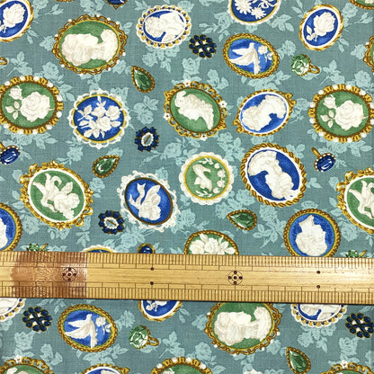 生地 【 QUILT GATE 西欧チャーム ミント 】 キルトゲイト シーチング生地 108cm巾 貴婦人 マリーアントワネット カメオ ジュエル 西欧風 国産 綿プリント