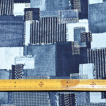 デニムパッチワークプリント生地