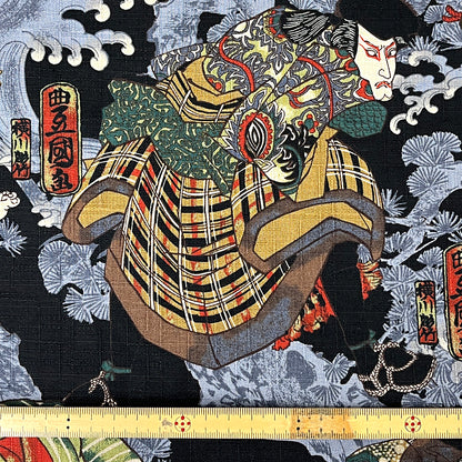 生地 【 和柄ドビー 歌舞伎 黒】 112cm巾 綿100％ 和柄生地 歌舞伎柄 和雑貨生地 コットン生地