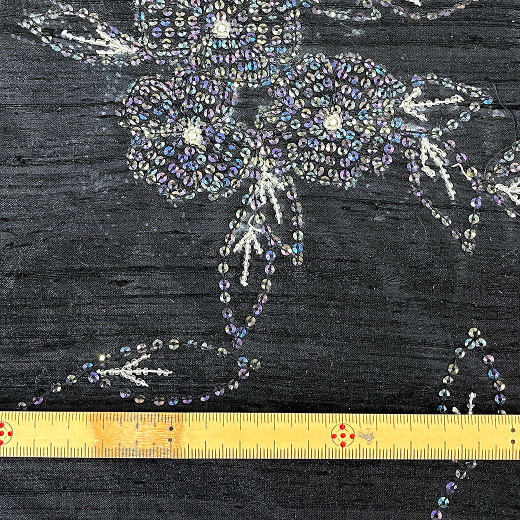 生地 【 シルク ビーズ ブラック】 112cm巾 シルク生地 ビーズ刺繍