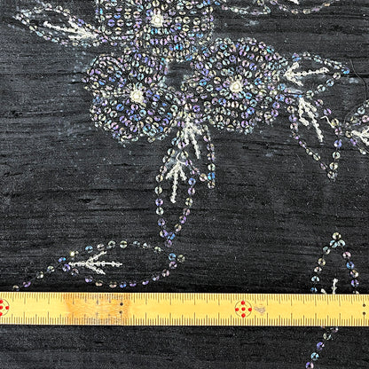 生地 【 シルク ビーズ ブラック】 112cm巾 シルク生地 ビーズ刺繍