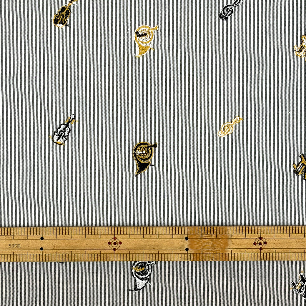 生地 【 モダール 刺繍ストライプ 薄黒 】 104cm巾 モダール生地 レーヨンモダール 刺繍生地 ストライプ生地 刺繍ストライプ 薄手生地