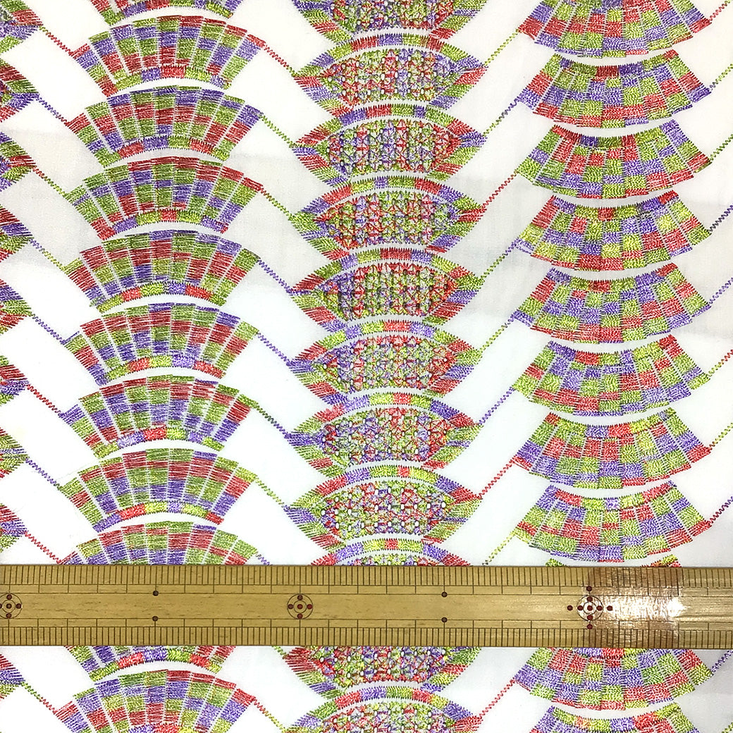 生地 【 刺繍レース エネルギッシュトリコ 】 レース生地 103cm巾 刺繍レース 刺しゅう生地 立体レース 透け感レース 幾何学模様
