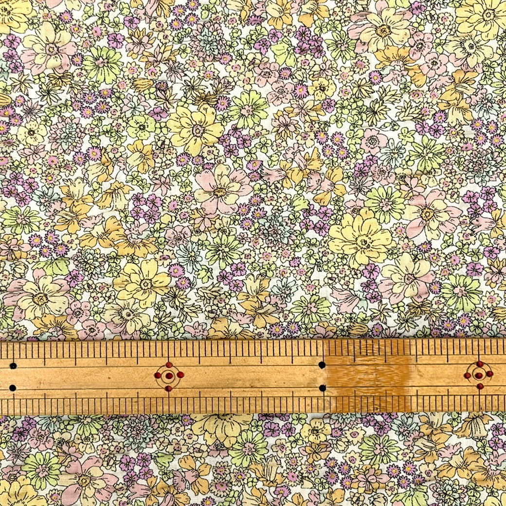 生地 【 リップル 花柄プリント 桜×クリーム 】 110cm巾 綿100％ リップル生地 コットンリップル 凹凸生地 サッカー生地 花柄プリント