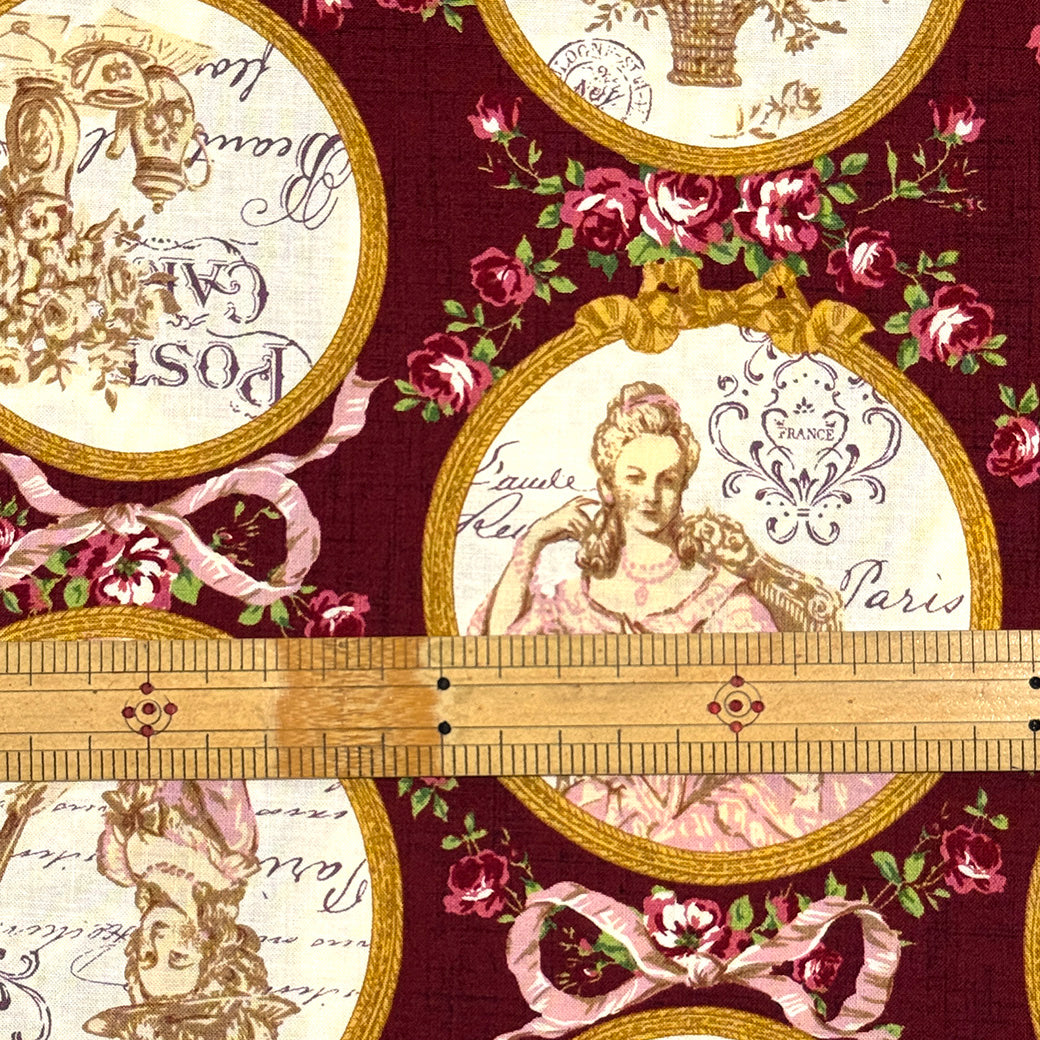 生地 【 QUILT GATE 鏡の貴婦人 ボルドー 】 キルトゲイト シーチング生地 108cm巾 貴婦人 マリーアントワネットドレス 宮廷 ティーパーティ