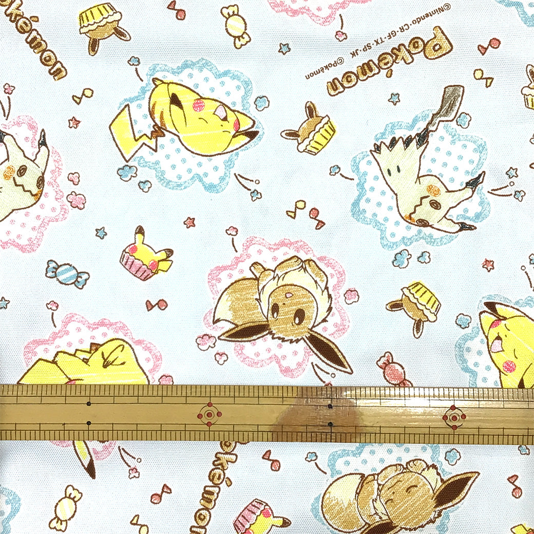 生地 【 KOKKA ポケモン オックスフォード アイスブルー】 110cm巾 綿100％ オックス生地 ピカチュウ イーブイ ミミッキュ キャラ生地