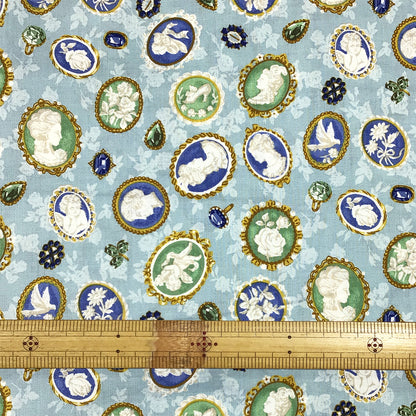 生地 【 QUILT GATE 西欧チャーム スカイ 】 キルトゲイト シーチング生地 108cm巾 貴婦人 マリーアントワネット カメオ ジュエル 西欧風 国産 綿プリント