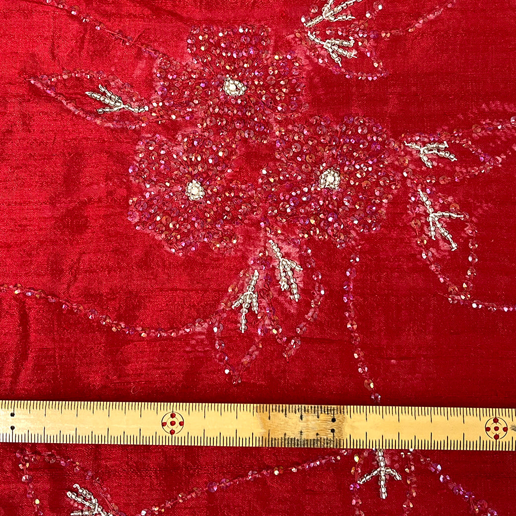 生地 【 シルク ビーズ レッド 】 112cm巾 シルク生地 ビーズ刺繍