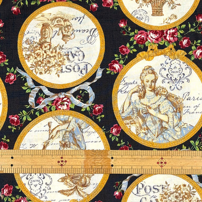 生地 【 QUILT GATE 鏡の貴婦人 黒 】 キルトゲイト シーチング生地 108cm巾 貴婦人 マリーアントワネットドレス 宮廷 ティーパーティ