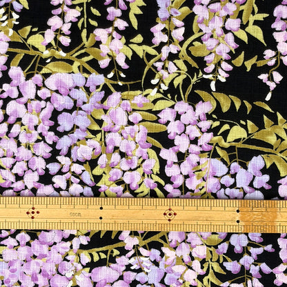 生地 【 サザンクロスPT 藤の花 黒】 110cm巾 綿100％ 藤の花柄 和柄生地 和風プリント コットン生地
