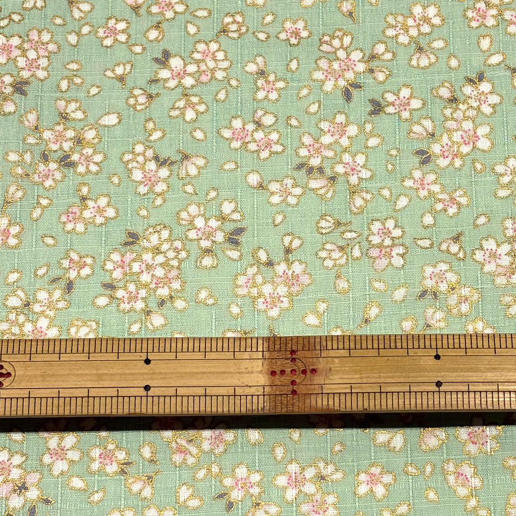 生地 【 和柄ドビー 桜 うす緑 】 ドビー織り 112cm巾 綿 コットン100％