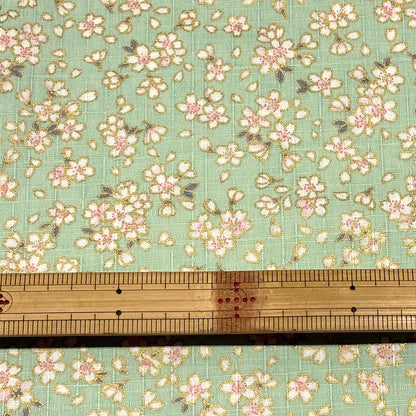 生地 【 和柄ドビー 桜 うす緑 】 ドビー織り 112cm巾 綿 コットン100％