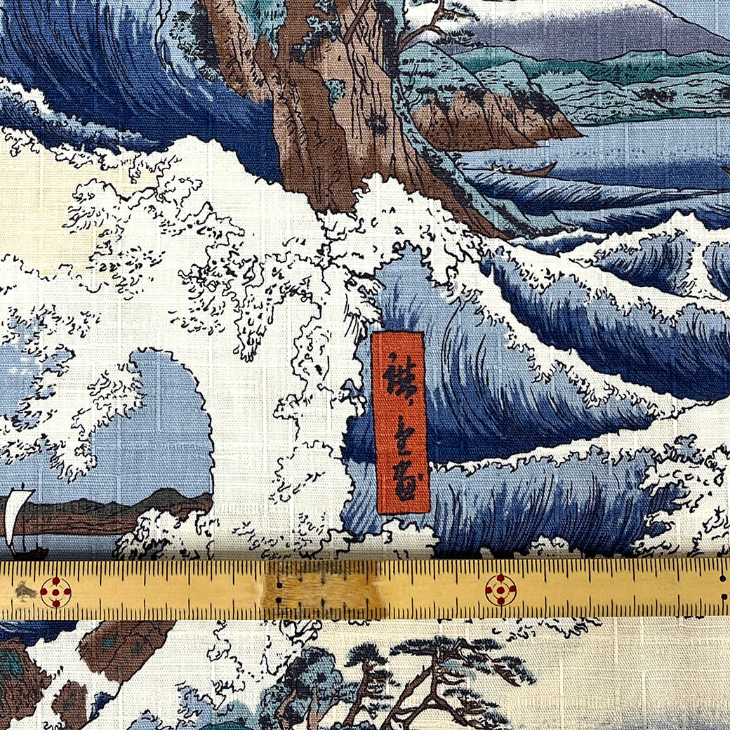生地 【 和柄ドビー 富士三十六景 ベージュ】 112cm巾 綿100％ 和柄