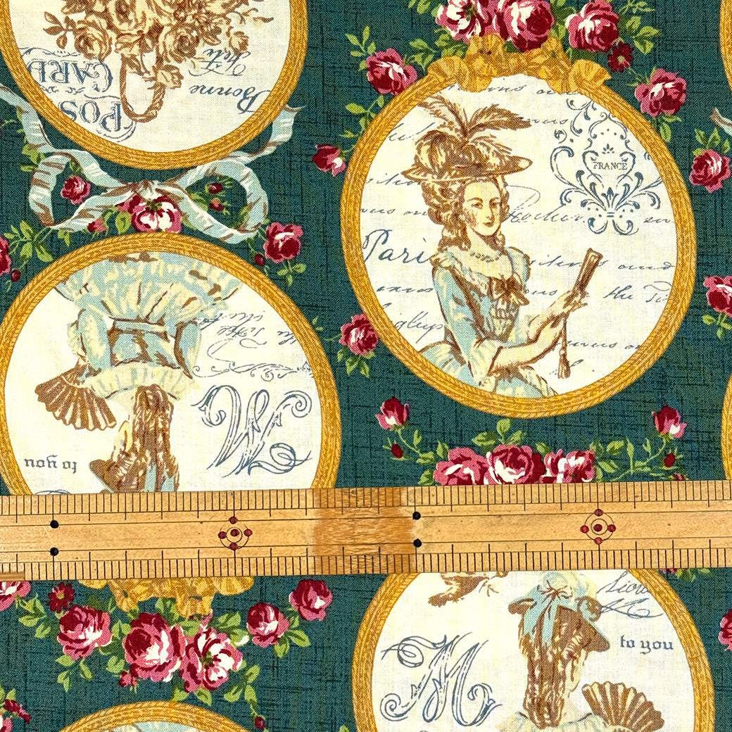 生地 【 QUILT GATE 鏡の貴婦人 緑 】 キルトゲイト シーチング生地 108cm巾 貴婦人 マリーアントワネットドレス 宮廷 ティーパーティ