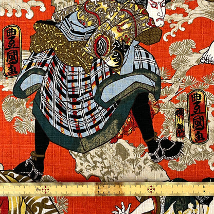 生地 【 和柄ドビー 歌舞伎 レッド】 112cm巾 綿100％ 和柄生地 歌舞伎柄 和雑貨生地 コットン生地